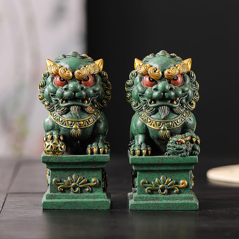 Chinese Style Home Stone Lion Pair Wealth-Attracting Lucky Charm Living Room Entrance Hallway Balcony Doorway House Decoration