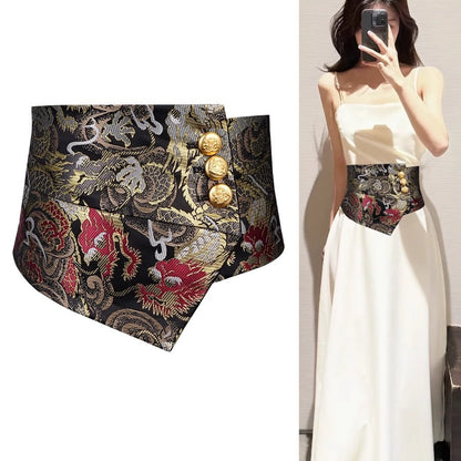 2025 New Elastic Wide Belt Women's Waist Cincher High-end Black Jacquard Women's Decorative Dress
