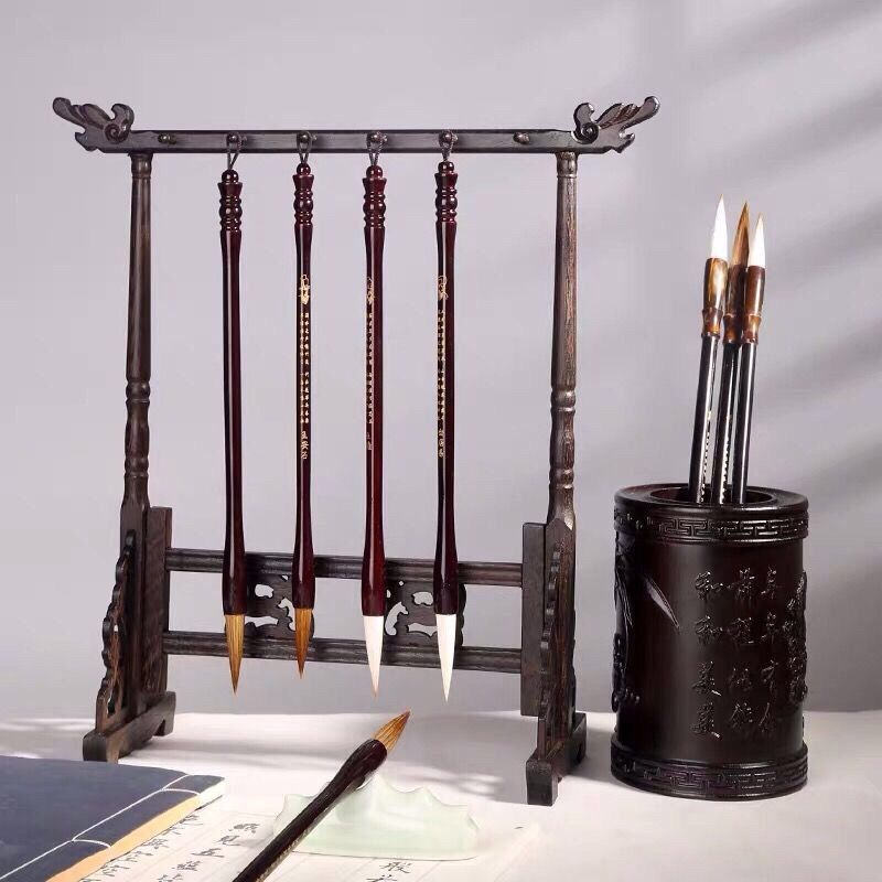 Chicken Wing Wood Brush Holder Simple Study Room Solid Wood Ornament Beginner Full Set