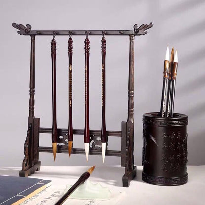Chicken Wing Wood Brush Holder Simple Study Room Solid Wood Ornament Beginner Full Set