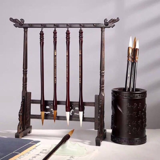 Chicken Wing Wood Brush Holder Simple Study Room Solid Wood Ornament Beginner Full Set