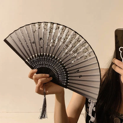 Chinese style folding small fan portable ancient Chinese style summer black bamboo fan for female