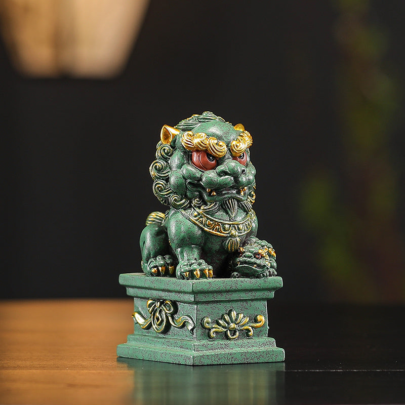 Chinese Style Home Stone Lion Pair Wealth-Attracting Lucky Charm Living Room Entrance Hallway Balcony Doorway House Decoration