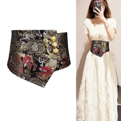 2025 New Elastic Wide Belt Women's Waist Cincher High-end Black Jacquard Women's Decorative Dress