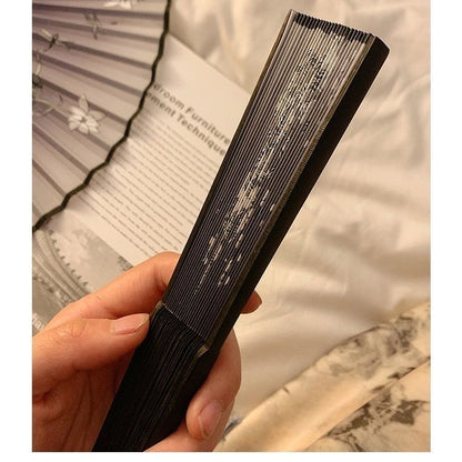 Chinese style folding small fan portable ancient Chinese style summer black bamboo fan for female